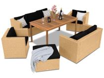 Meble tarasowe z grubymi poduszkami i stołem obiadowym Yellow & Black