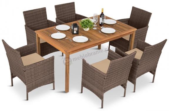 Drewniany stół ogrodowy i 6 krzeseł 150x90cm Flavio 6+1 Carmel