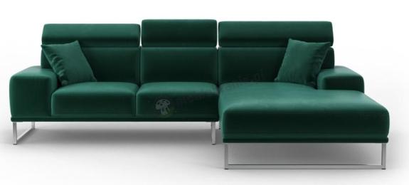 Zielony welurowy narożnik Robin 283x178 – Amor Velvet 4311