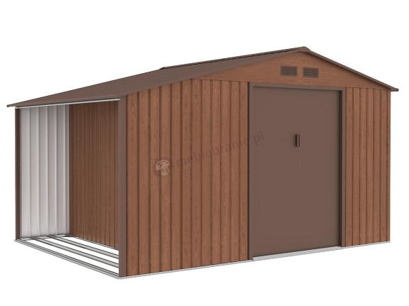 Blaszany domek narzędziowy z drewutnią Wipper 342x255cm (6,5m2) – Wood