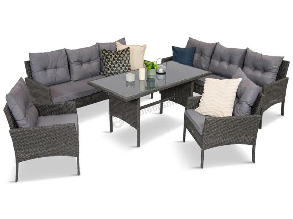 OUTLET - Zestaw z sofami 175cm, fotelami i wysokim stołem Perata Grande Anthracite