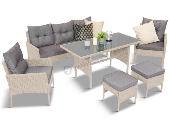 Technorattanowy komplet ogrodowy z sofą 175cm i wysokim stołem Perata Dining Grey