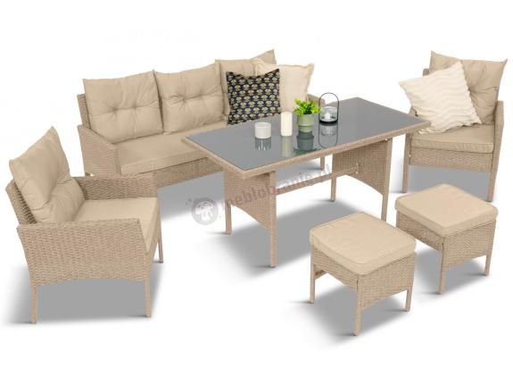 Komplet mebli ogrodowych technorattan dla 7 osób Perata Dining Natural