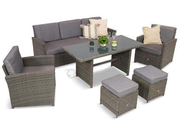 Komplet mebli obiadowych z dużą sofą 186cm technorattan Cofete Dining – Dark Grey