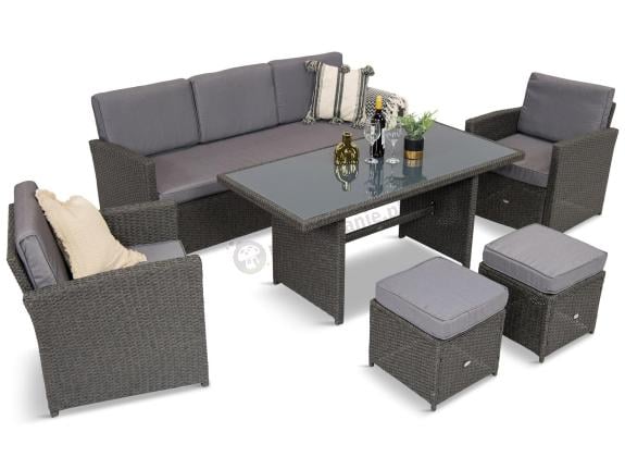 OUTLET - Zestaw mebli z sofą 186cm, wysokim stołem, fotelami i pufami Cofete Dining – Anthracite