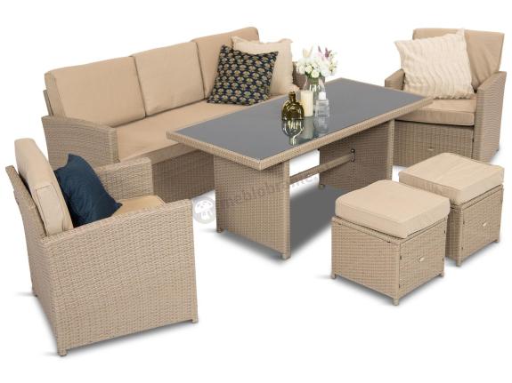 Komplet mebli z sofą i wysokim stołm technorattan Cofete Dining – Natural