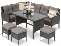 OUTLET - Narożnik z technorattanu 190x140cm z wysokim stołem i 3 pufami Torino Corner Anthracite