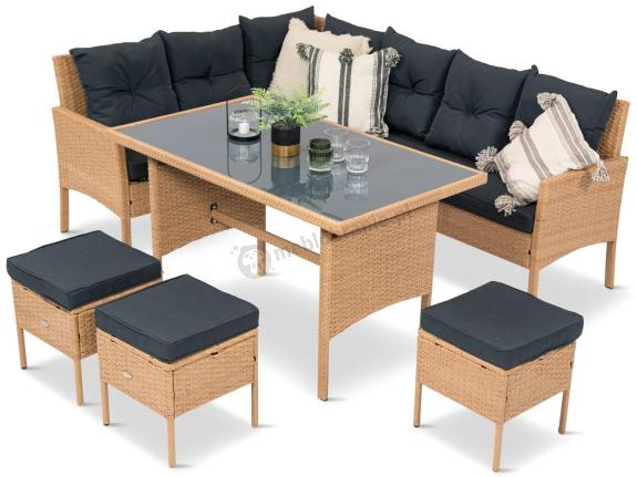 Mały narożnik ogrodowy 190x140cm + stół + pufy Torino Corner Yellow