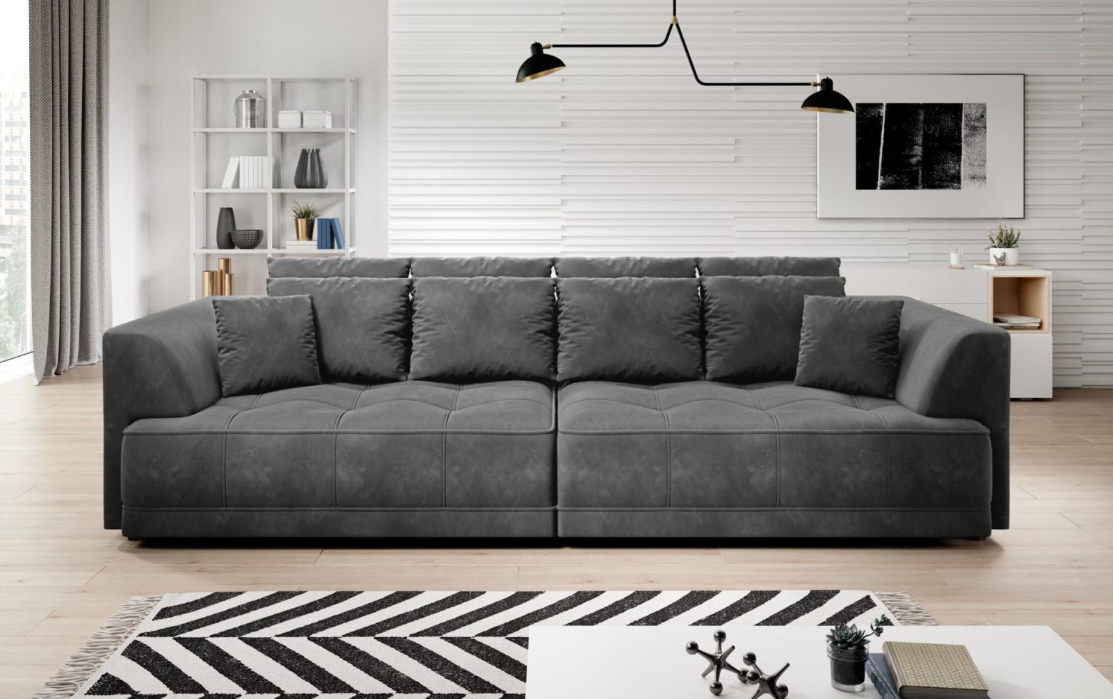 Duża szara sofa z elektryczną regulacją siedziska Tiga Bigsofa 302x137cm Riviera 91