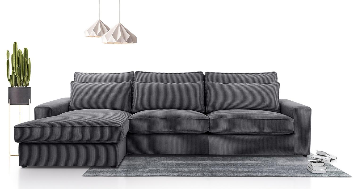 Ciemnoszary narożnik w sztruksowej tkaninie Cleo 308x176 cm Lincoln 90 lewy