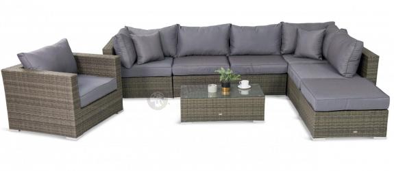 Meble ogrodowe wypoczynkowe z szarego technorattanu Nilamito VIII Melange Grey + fotel