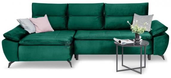 Zielony narożnik Milton rozkładany z regulowanymi podłokietnikami 285x152cm - lewy