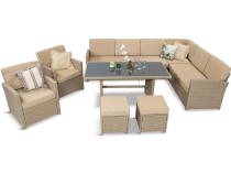 Technorattanowy narożnik Cofete Plus Natural stół, pufy + 2 fotele