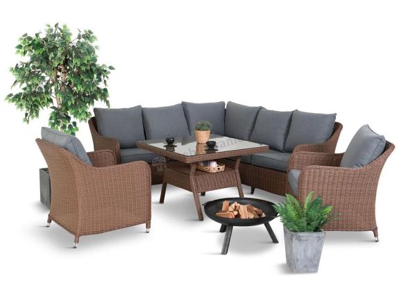 Narożnik ogrodowy technorattan 207x207cm z wysokim stołem Novici - Brown