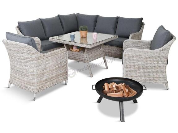 Narożnik tarasowy 207x207cm ze stołem obiadowym 95x95cm i fotelami Novici - Creme