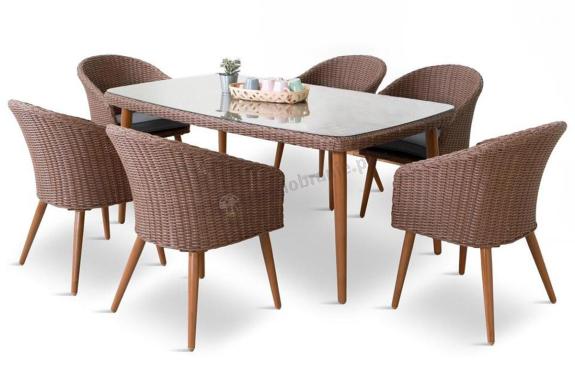 Zestaw ogrodowy ze stołem obiadowym technorattan Cioso Dining 6+1 - Brown