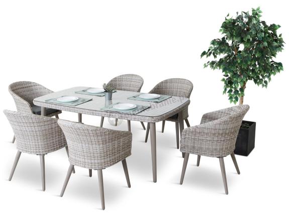 Meble ogrodowe technorattan 6 krzeseł i stół Cioso Dining 6+1 - Creme