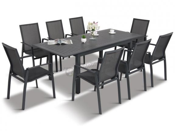 Aluminiowy zestaw mebli ogrodowych z rozkładanym stołem 150-210cm + 8 krzeseł Azuro Antracite