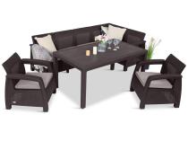 Duży zestaw ogrodowy ze stołem obiadowym Rellme z dwoma fotelami brązowy