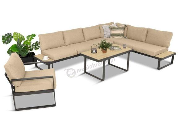 Nowoczesny beżowy narożnik ogrodowy 280x220cm z fotelem Panaon Corner XL WB