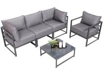 Duża sofa ogrodowa modułowa ze stolikiem i fotelem Trapeno grafit