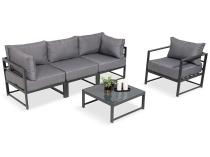 Duża sofa ogrodowa modułowa ze stolikiem i fotelem Trapeno grafit