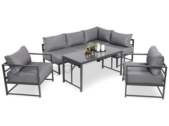 Mały modułowy narożnik na taras z wysokim stołem 120x60cm i fotelami Trapeno 4 moduły