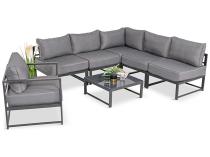 Narożne meble ogrodowe modułowe ze stolikiem i fotelem Trapeno 5 modułów