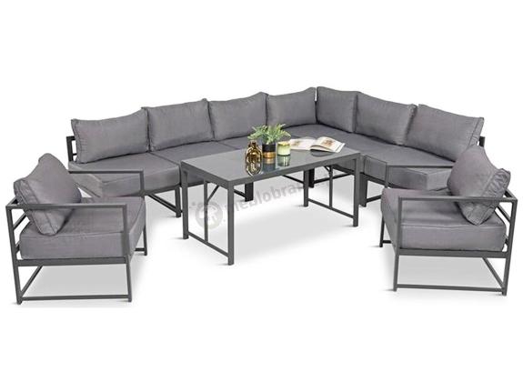 Modułowe meble narożne ogrodowe z wysokim stołem i dwoma fotelami Trapeno 6 modułów