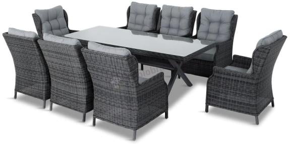 Meble obiadowe na taras - stół 220cm z nogą X + 8 foteli Laritto - Antracyt