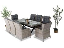 Komplet mebli obiadowych z technorattanu - stół z nogą X + 8 foteli - Laritto Creme