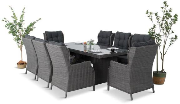 Szare meble ogrodowe technorattanowe - stół 220cm + 8 foteli Laritto