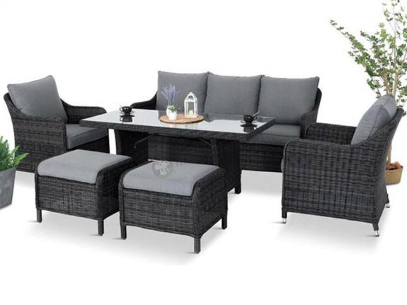 Grafitowe meble technorattanowe z sofą 180cm i wysokim stołem Novici Dining