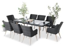 Komplet stół 220cm i krzesła na taras technorattan Tonitto Dining 8+1 - Antracyt