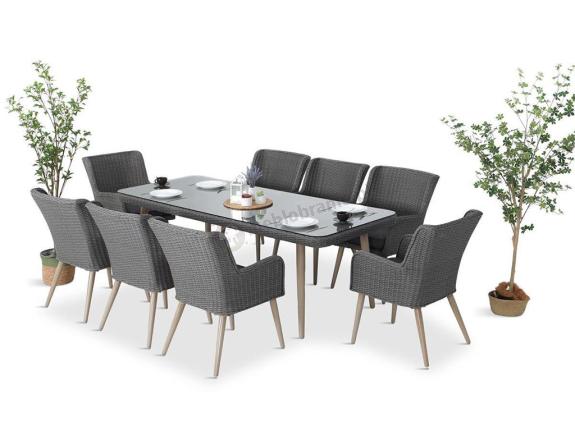 Szary zestaw mebli obiadowych dla 8 osób ze stołem 220cm Tonitto Dining 8+1