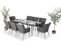 Szary zestaw mebli obiadowych dla 8 osób ze stołem 220cm Tonitto Dining 8+1