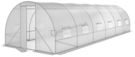 Tunel foliowy z drzwiami na zawiasach, metalowy stelaż 3x9m – biały