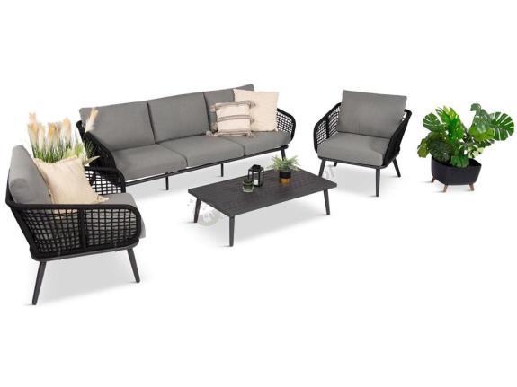 OUTLET - Grafitowe meble ogrodowe z sofą 204cm, fotelami i stolikiem Zento