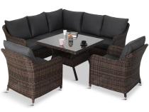 Brązowy narożnik na taras 207x207cm z wysokim stołem i fotelami Novici - Dark Brown