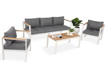 Biały komplet aluminiowych mebli ogrodowych dla 5 osób z sofą 190cm Stine