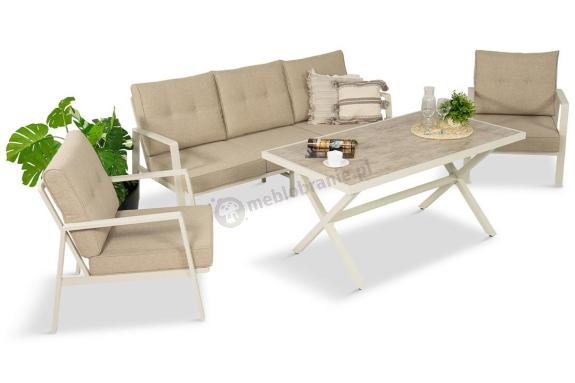 Komplet mebli tarasowych dla 5 osób z sofą 190cm - Elke Dining - White