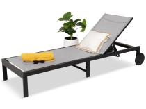 Aluminiowy leżak ogrodowy na kółkach Ahelo - Silver + Black