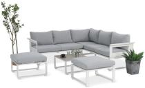 Biały narożnik tarasowy 201x201cm z pufami - Montery