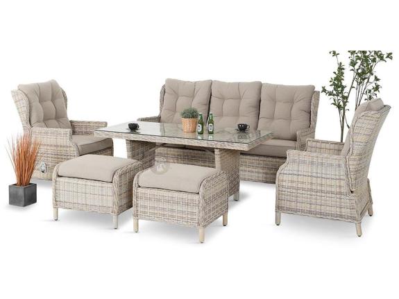 Beżowe meble na taras z wysokim stołem i regulowanymi fotelami - Laritto Dining - Beige