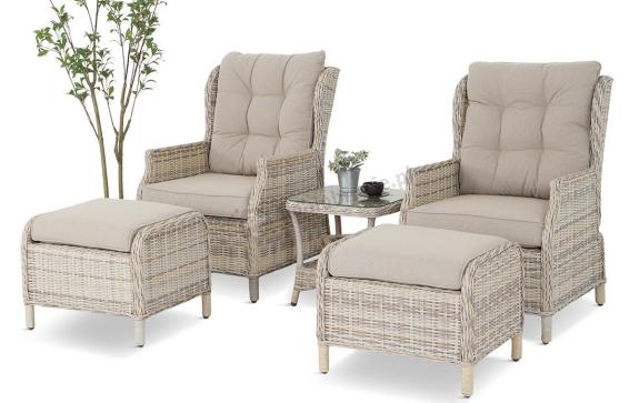 Meble technorattan dwa regulowane fotele + podnóżki + stolik Laritto Duo - Beige