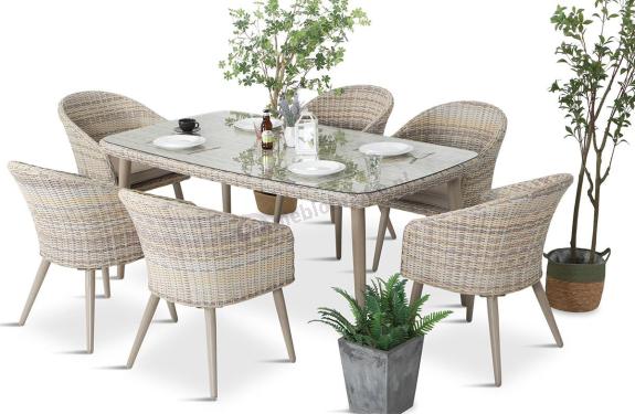 Meble ogrodowe technorattan 6 krzeseł i stół Cioso Dining 6+1 - Beige