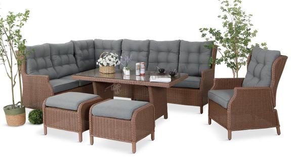 Technorattanowy narożnik 195x251cm z fotelem z regulowanym oparciem Laritto Brown
