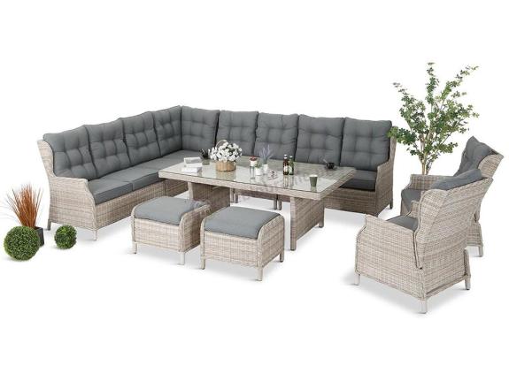 Technorattanowe meble ogrodowe - duży narożnik ze stołem 180cm - Laritto Corner XL - Creme