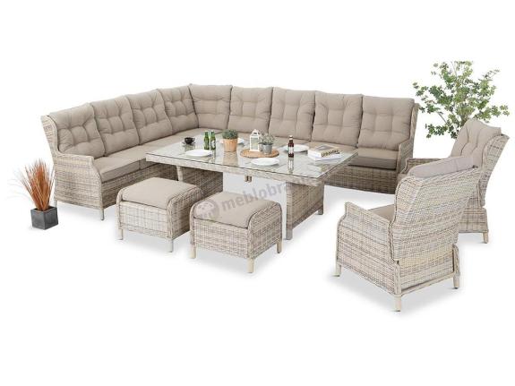 Beżowy narożnik ogrodowy z regulowanymi fotelami - Laritto Corner XL - Beige