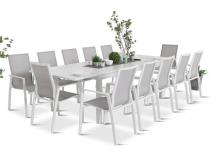 Biały komplet mebli obiadowych dla 12 osób - stół 200-300cm + 12 krzeseł - Azuro White